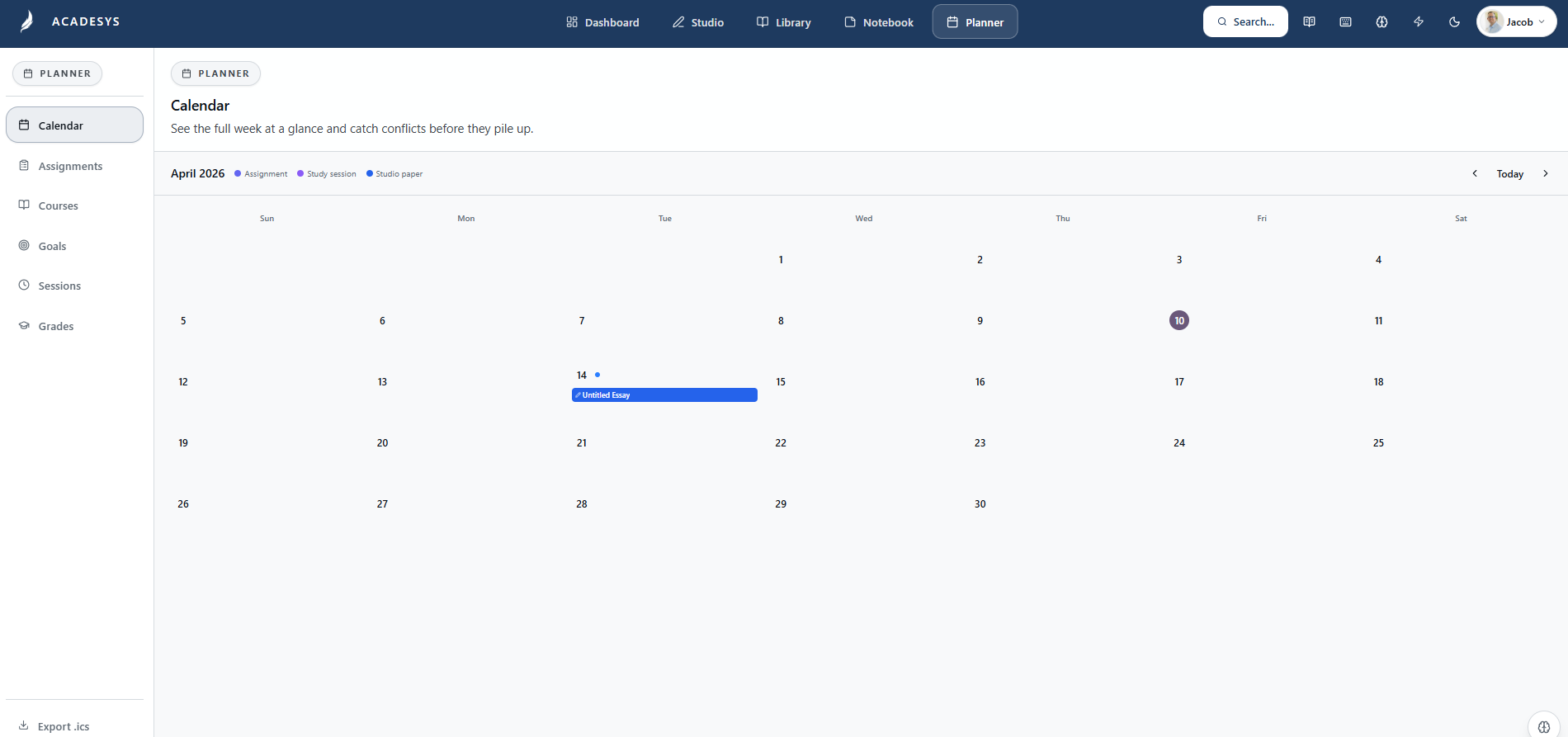Acadesys Planner screenshot